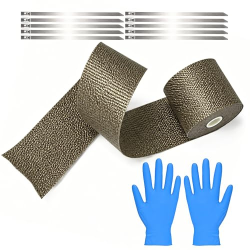 Hitzeschutzband Auspuff, 5m Auspuff Dichtband, 10 Kabelbindern +1Handschuh | Auspuff Dichtband Für Motorrad Fächerkrümmer, Thermoband Krümmerband
