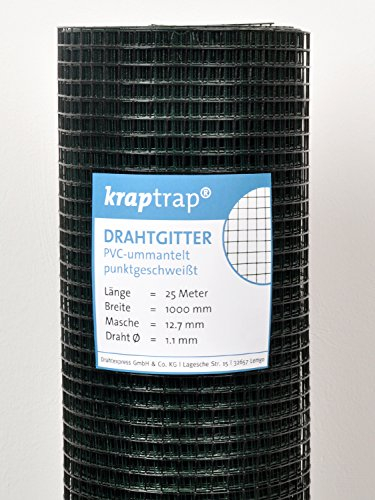 KrapTrap Volierendraht SCHWARZ Drahtgitter I verzinkt I 12x12 mm I 25m x 1m I Kaninchendraht