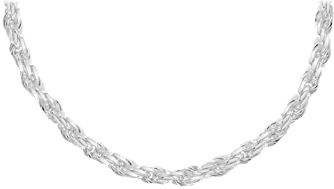 Tuscany Silver Women's Sterling Silver 4 mm Solid Diamond Cut Rope Chain Necklace