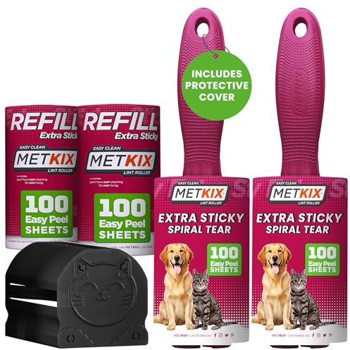 Metkix Fusselrollen, Tierhaarentferner, extra klebrig, verbesserte Griffe, Fusselbürste für Haustiere, Katzen- und Hundehaarentferner für Möbel und Kleidung, insgesamt 400 Blatt