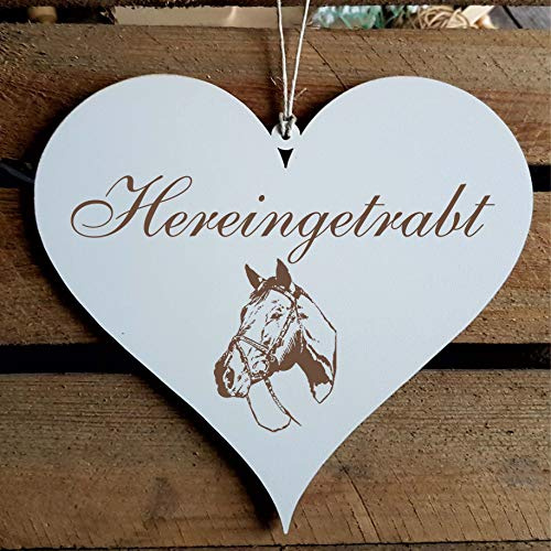 Schild Herz Pferd Spruch Hereingetrabt Holzschild Türschild 13 x 12 cm