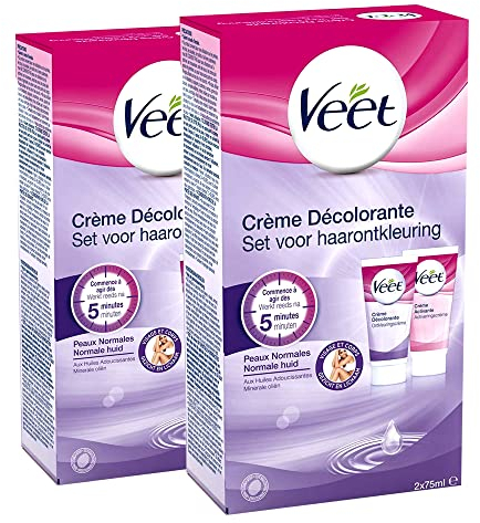 VEET Crème Décolorante Visage et Corps - 2 flacons de 75 ml - Lot de 2