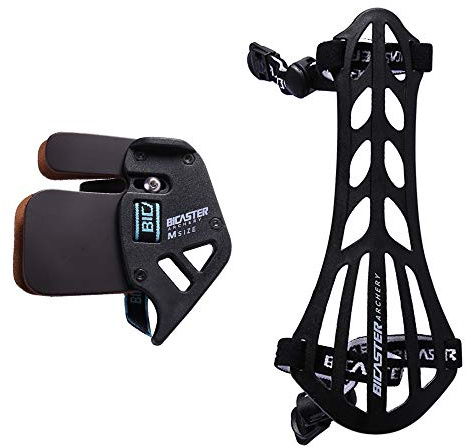 Bicaster Bågskytte Finger Tab Guard (RH) + Arm Guard Set för tradition Bow Återkommande rosett skyddsutrustning Svart M