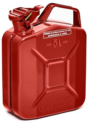 Oxid7® by BW Benzinkanister Metall 5 Liter - Kraftstoffkanister Rot RAL 3000 - TÜV-geprüft, UN-zertifiziert - 0,8mm Stahl DIN 7274 - Für Benzin, Diesel, E10, 2-Takt - Made in Europe