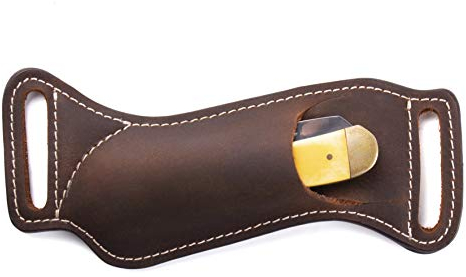 Gentlestache Leather Knife Sheaths for Belt, Pocket Knife Holder, EDC Sheath for Folding, Compact Draw Knife Holster Dark Brown