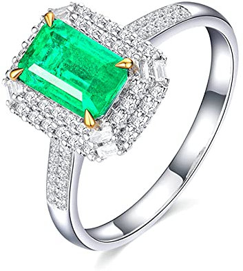 KnSam Damen Ring, Bandring Weissgold Verlobungsring Frauen Luxus Eleganz 18 K 750 Weißgold Hochzeitringe Für Damen Mit Smaragd Weiß Gold Gr. 60 (19.1)