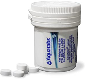 Aquatabs Water Purification Tablets (397mg, 100 Pack). Water Filtration System for Camping, Boating, Emergency Water, Survival Kit, and Marine. Easy-to-Use Water Purifier Treatment.