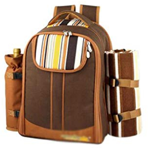 OPYTR Picknick-Rucksack Picknick-Rucksack-Tasche for 4 Personen mit kühlerem Fach, Abnehmbarer Flasche/Weinhalter, Decke, Platten und Besteck Reisecamping (Color : Brown, Größe : with Cutlery)
