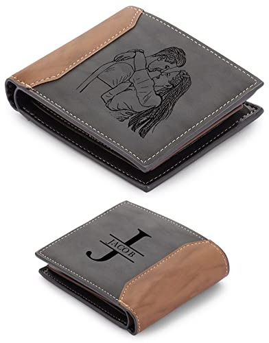 kaululu Personalisierte Geldbörse Herren Beidseitig Portemonnaie Brieftasche mit Foto Namen Gravur Männer Geschenke Valentinstag/Vatertag/Geburtstag/Weihnachten (#4)
