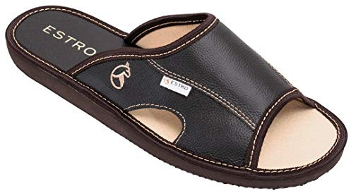 ESTRO Chaussons Hommes Pantoufle Chausson Homme Cuir Mules Pantoufles Semelle Inoubliable Verano (42 EU, Cacao)