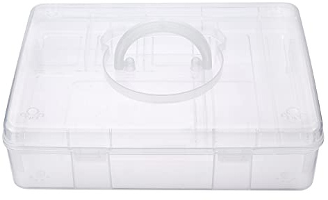 IGNPION Clear Craft Stackable Storage Box with Storage Tray Plastic 7-compartment Mulit Purpose Storage Container for Storing&Organising Toys, Arts&Crafts, Stationery, Sewing, Teaching Aid
