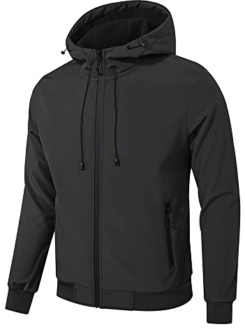 TONY BACKER Giacca Jacket Uomo Invernale Softshell Impermeabile Antivento con Cappuccio Giacca Calda Giubbotto Uomo Trekking Casual (M, Nero)