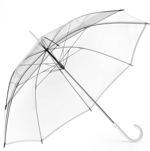 Parapluie Transparent, Parapluie Blanc Ø 130 cm ; Elégant Parapluie Transparent - Le Point Fort de la Mode (1x, Parapluie XXL)