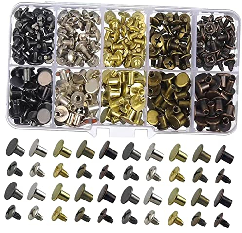 VILLFUL 150 Satz Metallnieten Flachkopfknöpfe Für Lederhandwerk Nieten Für Kleidung 5 Farben Für Selbstgemacht Basteln Und Reparaturen Buchbindeset Gürtel Und Taschendekoration