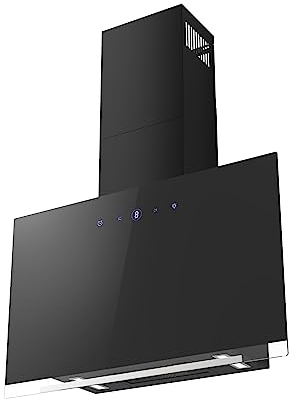 FIREGAS Hotte Aspirante 60cm - Classe A+, Débit 487 m³/h, Évacuation ou Recyclage, Filtres à Charbon, Hotte Murale Noire pour Cuisine Moderne