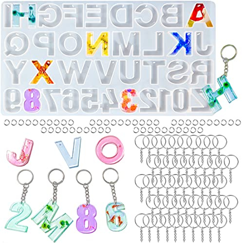 Portachiavi in resina stampi lettere, 101 pezzi stampo alfabeto in silicone, stampo numero alfabeto in resina, portachiavi con foro per ciondolo gioielli, creazione di orecchini