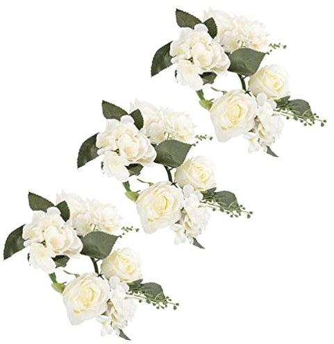 MAGICLULU 3 Piezas Guirnalda De Candelabro De Rosas Artificiales De Flores Artificiales Artificial para Vela De Puerta Rosa Anillo De De Vela Columna Paño Cordero