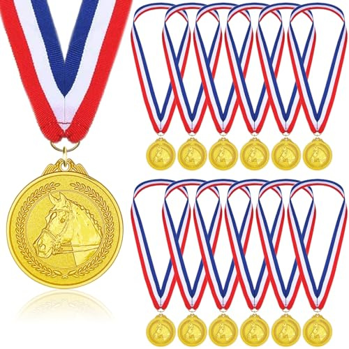 Donrime Medaglia di cavallo per compleanno dei bambini, 12 pezzi, medaglia in metallo dorato, cavalli, festa di compleanno per ragazzi, bambini, adulti