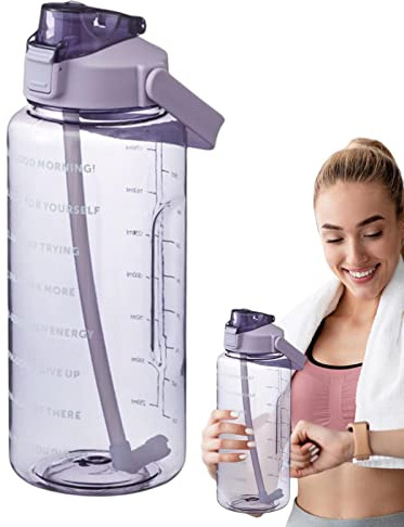 Voihamy 2L Bouteille d'eau | Gourde De Sport Capacité avec Paille | Gourde Graduée | Bouteille d'eau De Motivation | Bouteille d'eau De Fitness Portable avec Horodatage | sans BPA Étanches