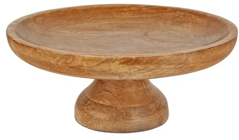 Mela Artisans Bol à fruits sur pied en bois (bois mangou, naturel) – Décoration de table basse fabriquée à la main – Bol sur pied ovale pour cuisine ou salle à manger – Plateau à fruits décoratif (sur
