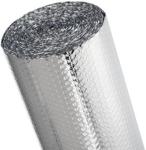 PATIKIL Doppelseitige reflektierende Blasenisolierfolie, 24 Zoll x 26 Fuß Aluminiumstrahlungssperre, Wärmedämmfolie aus Folie und Schaumstoff, für Fenster Dämmung von Rohren und Leitungen