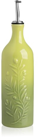 Sweejar Large Olive Dispenser Bottle with Spout, 24 Oz Ceramic Oil Dispenser for Kitchen, Relief Opaque Cruet, EVOO, Avocado Oil, Vinegar, Pack of 1(Gradient Green)