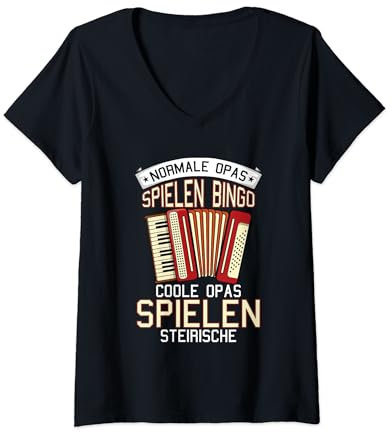 Akkordeon Steirische Ziehharmonika Harmonika Opa T-Shirt mit V-Ausschnitt