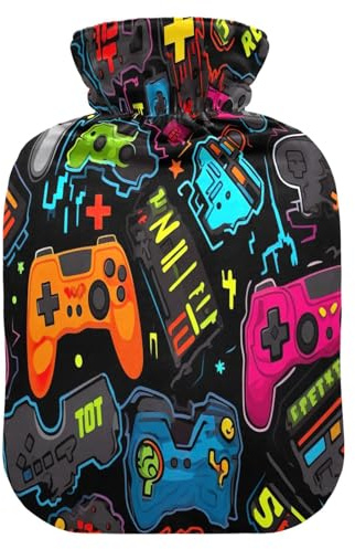 Bunte Game-Controller-Wärmflasche, kalte Kompresse, Wasserflasche, Krämpfe, Fleece-Wärmflaschenbezug