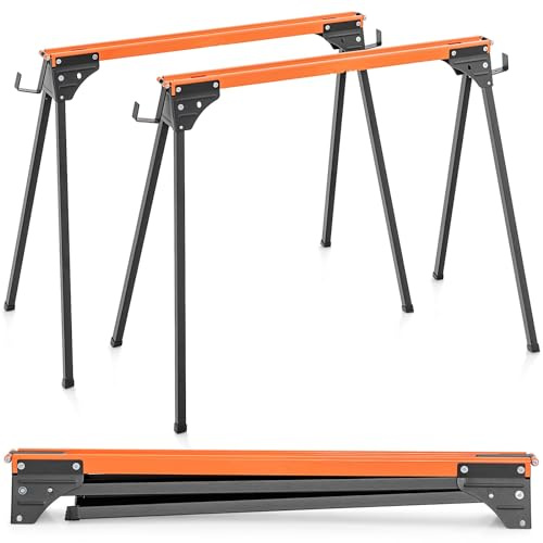 GYMAX Tragbare Sägeböcke, 2er Set Arbeitsbock mit Schnellöffnungsbeinen & Stützarmen, 500 kg Max. Belastung pro Stück, Klappbock für die Holzbearbeitung