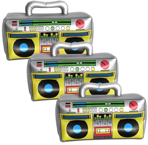 Simsky 3 Pièces Boombox Radio Gonflable, Instruments Gonflables, Ballon Rétro pour Décorations De Fête des Années 80 Et 90, Accessoires De Fête