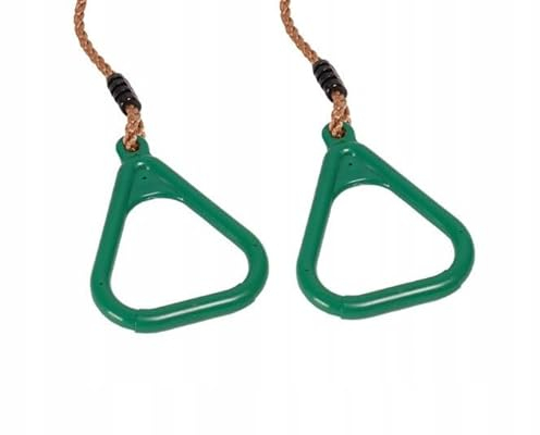 GigiToys® Turnringe aus Kunststoff x2 | Dreieckige Griffe | Gymnastikringe mit Seilen | Seilringe für Kinder | Ringe für Schaukel | Indoor & Outdoor | Schaukel Zubehör für Spielplatz im Garten | Grün