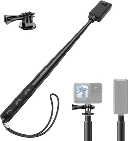 ATUMTEK Invisible Selfie Stick 130cm, Compatible with Action Camera X3, One X/X2, One R/RS, GO2, Hero 12/11/10/9/8/7, Osmo Action, Selfie Stick for Outdoor Sports Air, Adapter Included