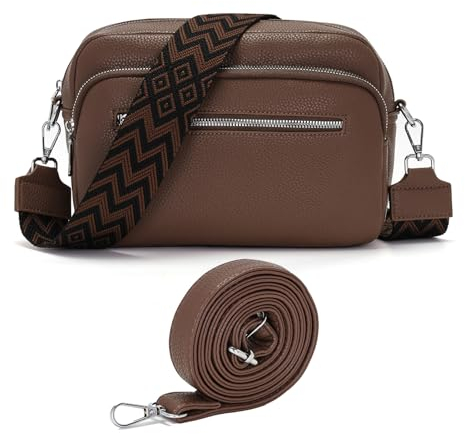 RQJZ 25x20cm Umhängetasche Damen Klein Crossbody Bag Stylish Vegan Leder Schultertaschen Hobo bag Handtasche mit Breitem Gurt für Alltag TerraBraun