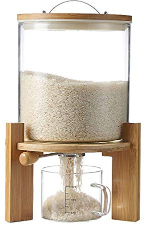 Reisspender, Mehl- und Müslibehälter mit luftdichtem Deckel, Glas-Lebensmittelbehälter für Küchenorganisation und Speisekammer, Holzständer
