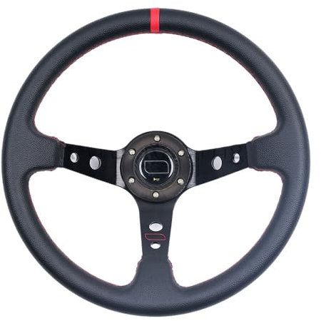 DUANSIYU Sportlenkrad Universal 350mm 14 Zoll Wildleder Auto Racing Lenkräder Driften Sport Lenkrad Holzlenkrad(PVC-Black-Red)