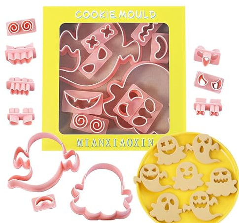 Juego de cortadores de galletas fantasma, moldes de galletas con temática de Halloween, 10 piezas de moldes de galletas de fantasmas de dibujos animados para hornear, decoraciones de pasteles, dulces