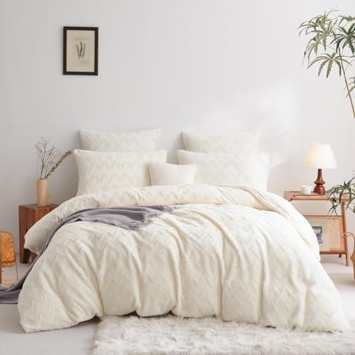 Freyamy Peluche Housse de Couette 220x240+2 Taie d'oreiller 65x65cm Beige Shaggy Furry Faux Fur Parure de lit 2 Personnes Adulte Flanelle Fuzzy Linge de lit avec Fermeture Éclair Hiver Chaude