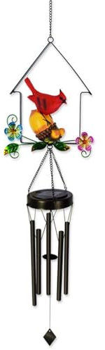 Carillon éolien, carillon éolien solaire, décoration de porche, carillon éolien en métal avec lumière LED blanc chaud, ornements décoratifs d'extérieur, 21 x 10 x 31 x 31 cm pour arrière-cour et