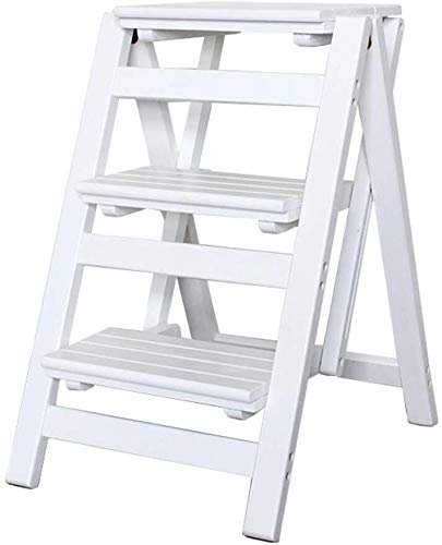SIAMZYWV Tritthocker, Klappbare Trittleiter Fußhocker Fußhocker Klappbarer Tritthocker Massivholz Blumenregal 3-Stufen-Sicherheitstrittleiter Küchenbüroleiterhocker Indoor-Aufstiegsstuhl/Br