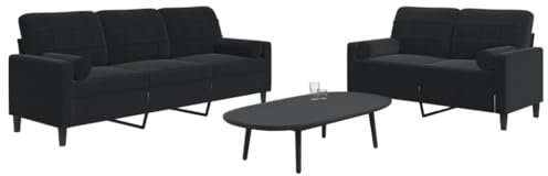 Brokky 2-TLG. Sofagarnitur mit Kissen Sofa Wohnzimmer Sitzgruppe Wohnzimmer Sofa Set Sofas FüR Wohnzimmer und Nackenrollen Schwarz Samt