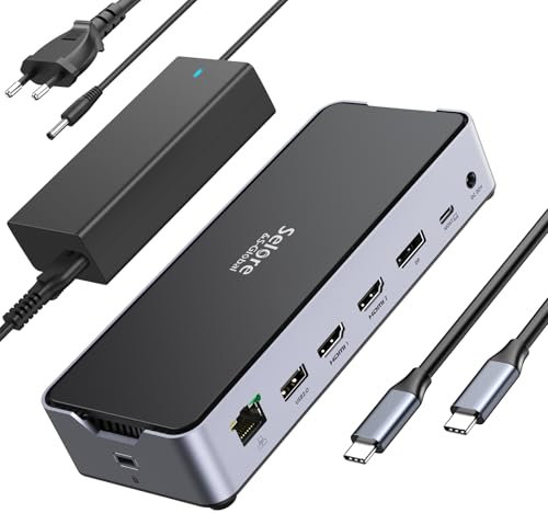 Station d'accueil USB C pour 3 Moniteurs, 13-in-1 Docking Station USB C pour Ordinateur Portable, Double HDMI DisplayPort, USB A 2.0/3.0, USB C 3.1,PD, Ethernet, MicroSD/SD, pour Dell/Lenovo/HP