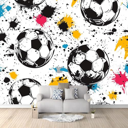 Fotomurale 3D Tema Deportivo Fútbol 350 x 256 cm Papel Pintado Fotográfico, Decoración De la Pared Murales para Salón, Dormitorio, Habitación para Niños, Pared de TV