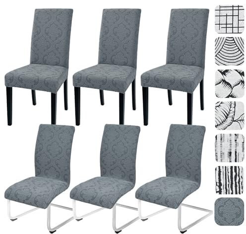 Alishomtll Stretch Stuhlhussen 6er Set Jacquard Stuhlbezug für Schwingstühle Universal Esszimmerstühle Bezug Waschbar Abnehmbar Stühle Schutz für Küche Bankett Hochzeit Party (Blumen, 6pcs)