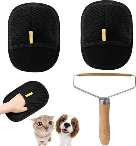 Tierhaarentferner Handschuh, 3 Stück Katzenhaarentferner, Wiederverwendbare Pet Hair Remover Glove and Fusselentferner Tierhaare, Fellhandschuhe Katze für MöBel, Kleidung und Teppiche