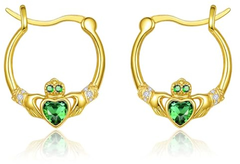 TANGPOET Claddagh Earrings for Women 925 Sterling Silver Irish Earrings Birthstone Jewelry Irish Gifts for Mom