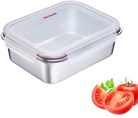 Westmark Fiambrera de Acero Inoxidable, Fiambrera a Prueba de Fugas, Apta para Microondas y Horno, Sin BPA, Caja Bento para Escuela, Trabajo y Guardería, Plata, 2250 ml