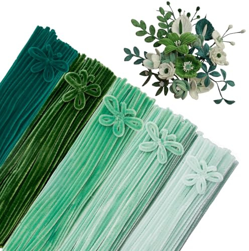 500 Pfeifenreiniger zum Basteln 30 cm Lang 6 mm Dick - 5 Pastell Grün | Pipe Cleaner Flower Craft,Pfeifenputzer Blumen Set,Chenilledraht Bunt für DIY Erwachsene Kinder Bastelzubehör Deko Geschenke