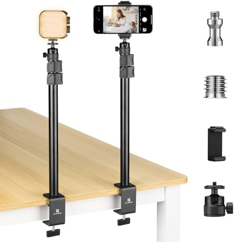K&F CONCEPT 40'' Soporte de Escritorio para cámara Juego de 2 Piezas con cardán Desmontable de 360° y Rosca de 1/4-3/8 Pulgadas y Clip para teléfono, Soporte de Escritorio para transmisión en Vivo