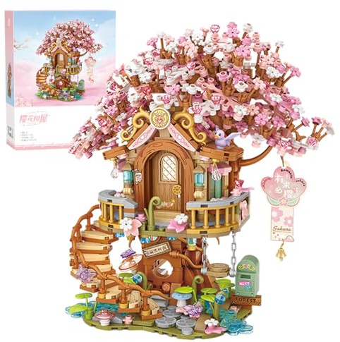 Cherry Blossom Treehouse Block Set, Traditional Chinese Harvest Village Shop Building Set, House Building Kit with Mini Figures, Construction Building Toy for Girls and Boys, 1149 PCS