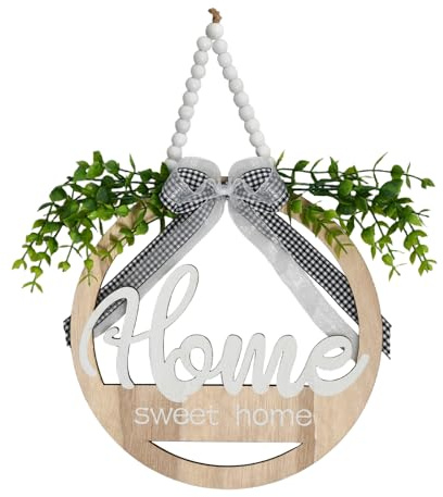 TüRkranz FrüHling Madera VegetacióN Artificial Corona Redonda para Puerta 24 Cm De DiáMetro Corona Decorativa para Puertas De Entrada, Salas De Estar, Pasillos, Chimeneas Y Reuniones NavideñAs